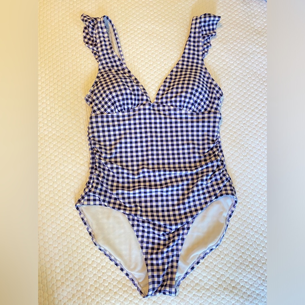 KONA SOL Gingham Flutter Sleeve One Piece
